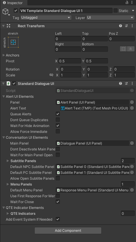 VN Template Standard Dialogue UI 1 inspector